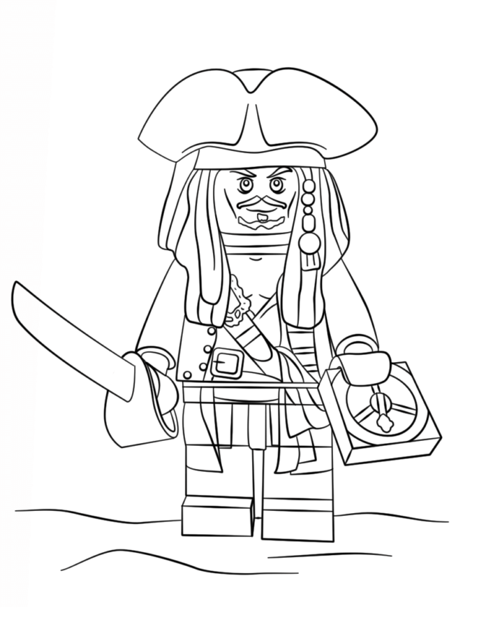 Kolorowanka Pirat Lego Jack Sparrow z Piraci z Karaibów do druku