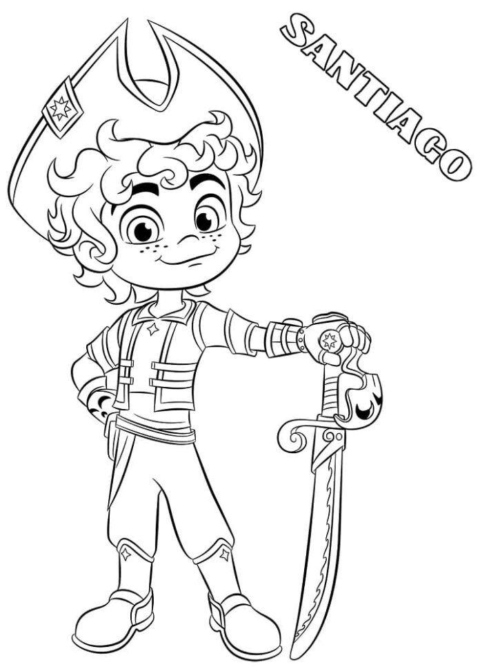 Livre de coloriage à imprimer Pirate Santiago avec épée