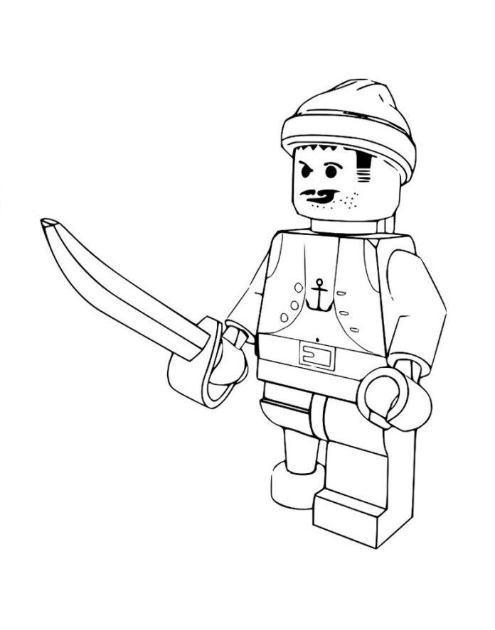 Kolorowanka Pirat z szablą z Lego do druku dla chłopców