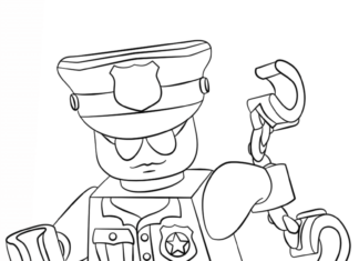 印刷可能なレゴ警官の塗り絵（手錠付き