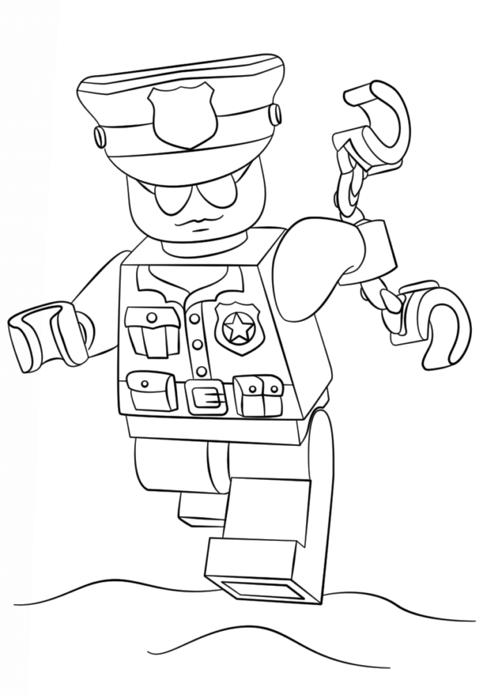 Printable Lego Policeman with Handcuffs coloring book