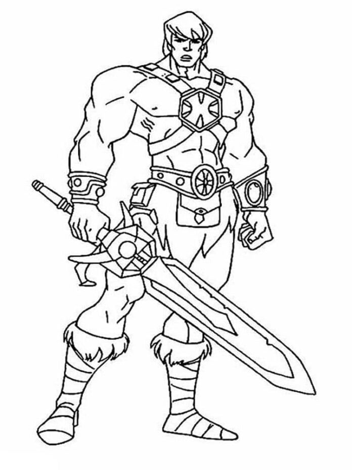 Färgbok att skriva ut He-Man tecknad figur