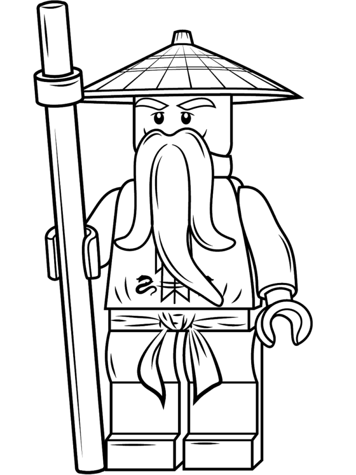 Udskrivbar malebog Ninjago karakter Sensei Wu fra Lego