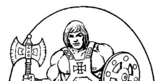 Libro da colorare stampabile dei personaggi e dei logo con He Man