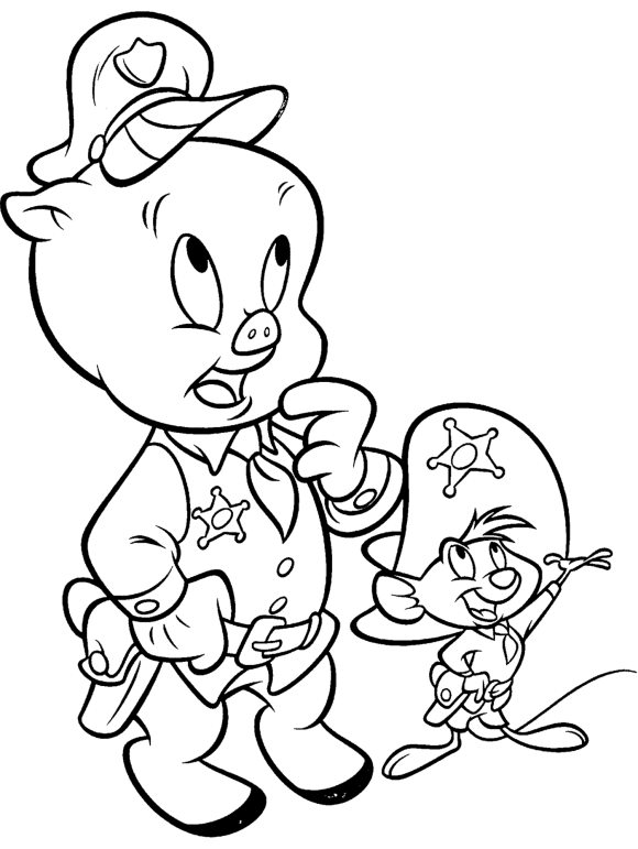 Livro colorido imprimível dos personagens Porky Pig e Speedy Gonzales