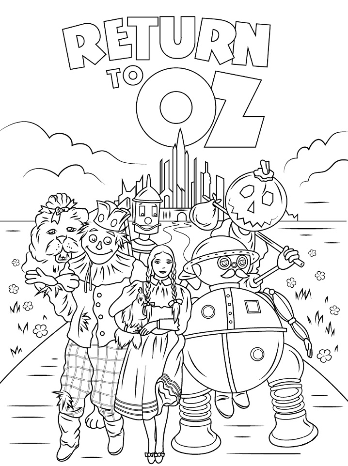 Libro da colorare Mago di Oz personaggi per bambini da stampare
