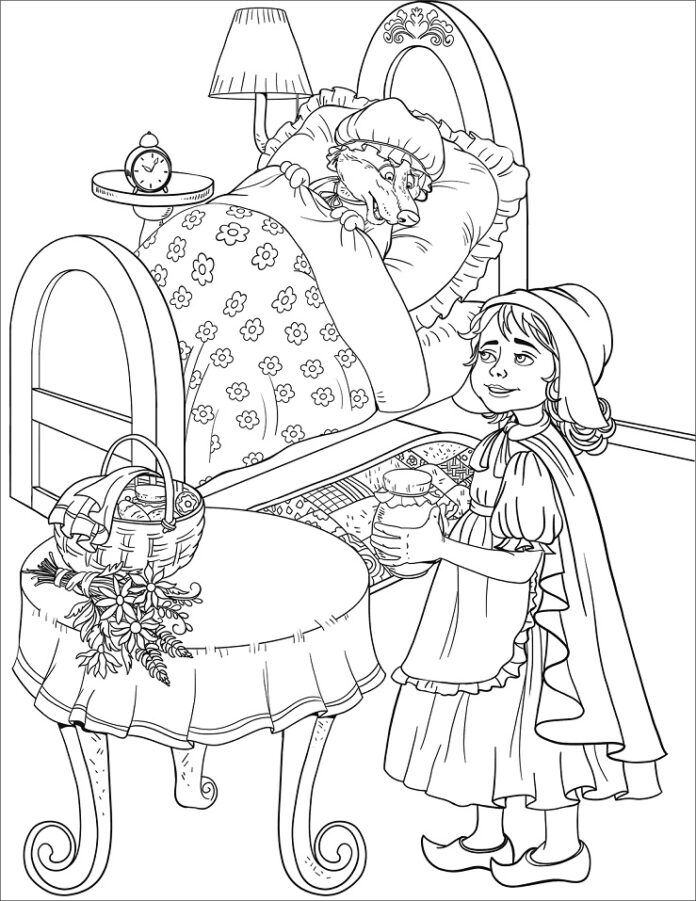Livre de coloriage : personnages de contes de fées Petit Chaperon Rouge