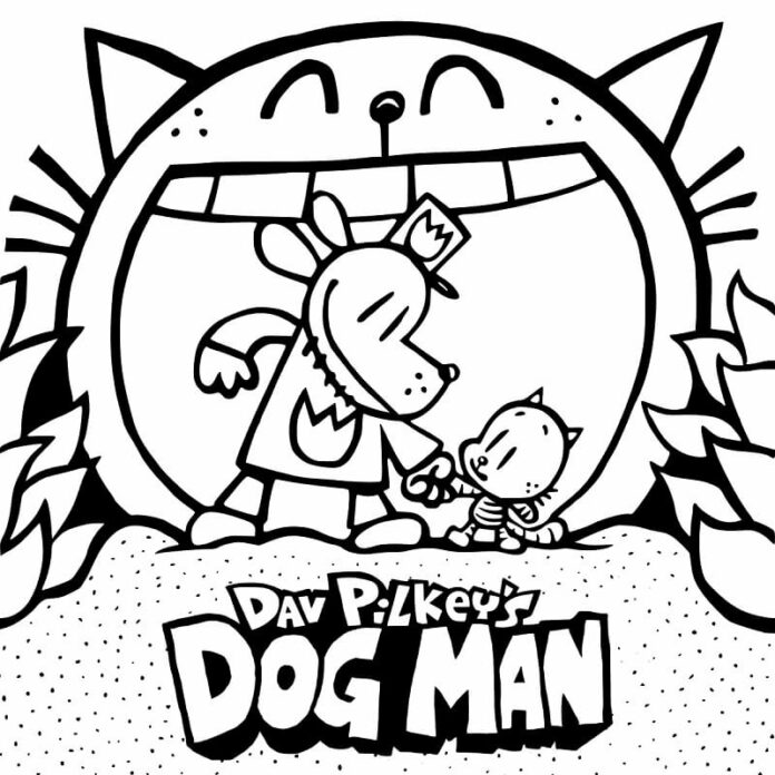 Farvelægningsbog til udskrivning Dog Man tegneseriefigurer