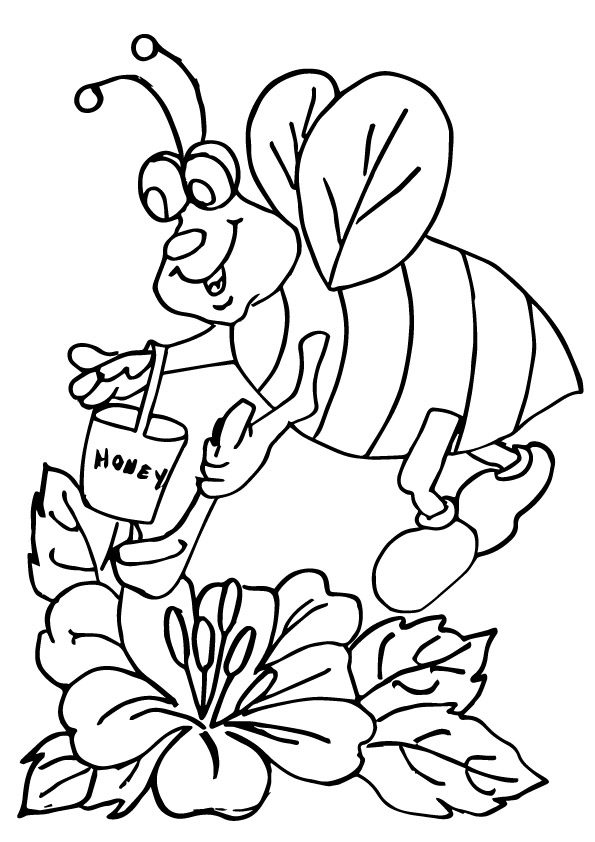 Libro para colorear en línea Una abeja recoge miel de las flores