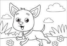 Online värityskirja Happy Chihuahua koira niityllä