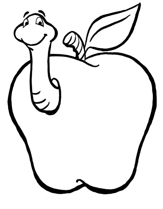 Printable Worm in an Apple coloring book