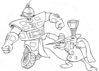Robot and Darkwing Duck coloring book for kids to print