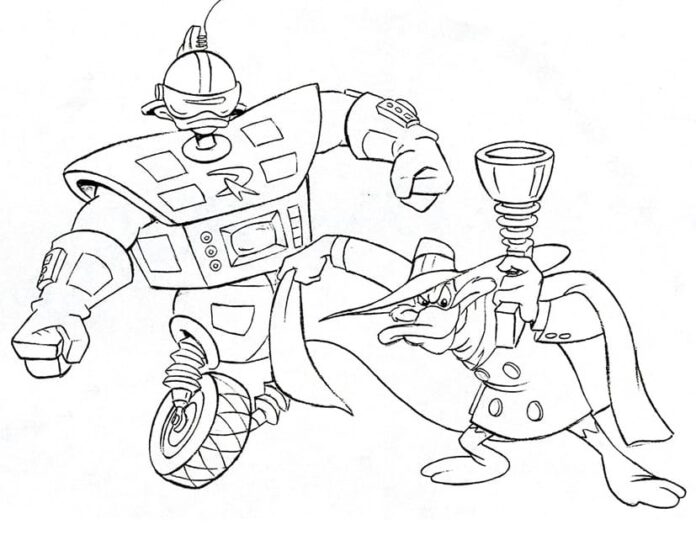 Livro de colorir Robô e Pato de Asa Escura para as crianças imprimirem