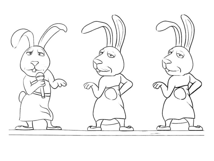 Printable Dancing Rabbits Coloring Book