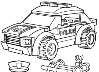 Libro da colorare auto della polizia Lego stampabile