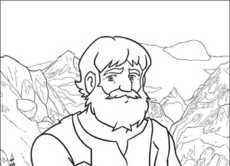 Printable Coloring Book Scene in the Mountains with Heidi