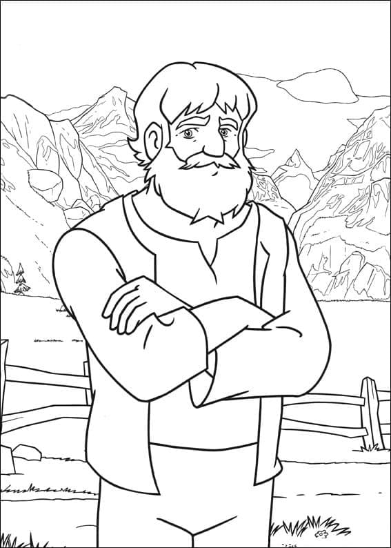Printable Coloring Book Scene in the Mountains with Heidi