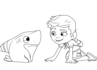 Livre de coloriage Chien de requin et garçon de fée à imprimer