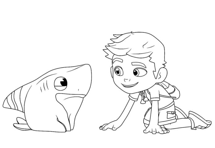 Kolorowanka Sharkdog i chłopiec z bajki do druku