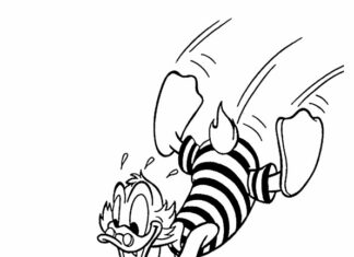 Printable Scrooge McDuck coloring book jumping into the vault