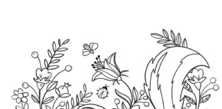 Skunk čichá květiny Omalovánky k vytištění