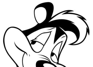 Omaľovánka Skunk z detskej karikatúry na tlač