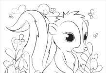 Skunk coloring book with big eyes to print