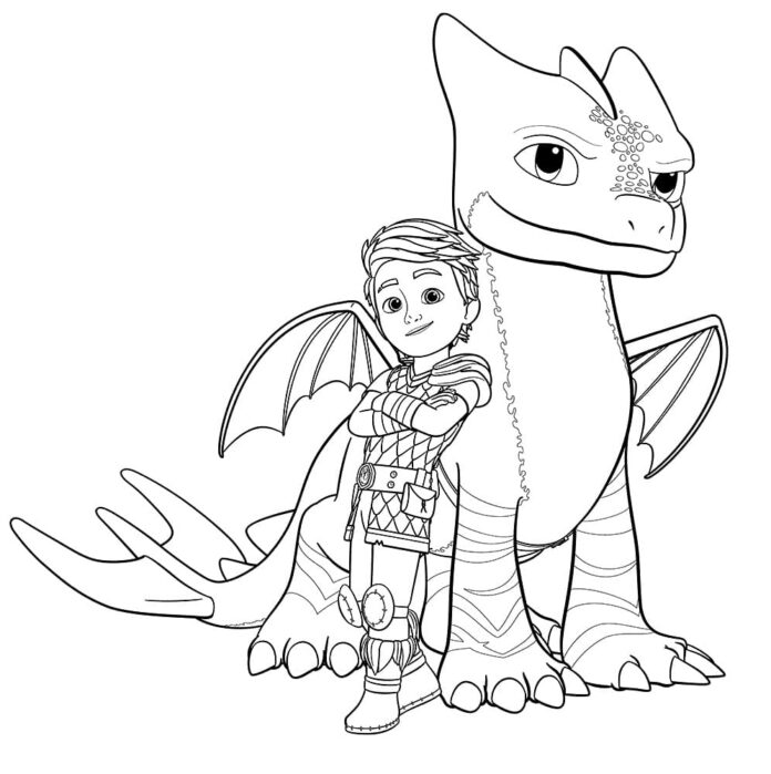 Livre à colorier imprimable Dragon Winger et garçon Dak
