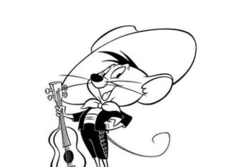 Speedy Gonzales omaľovánky hrá na gitaru k vytlačeniu