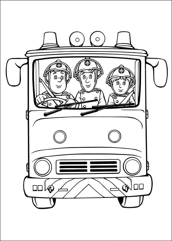 Livre à colorier Firefighters go to a fire in a fire truck à imprimer