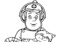 Feuerwehrmann mit Katze Malbuch zum Ausdrucken für Kinder online