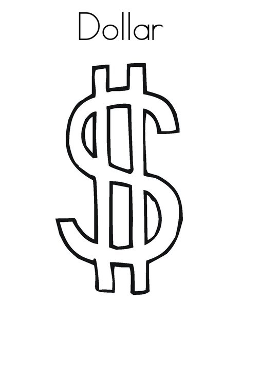 Dollarin symboli värityskirja tulostettavissa ja verkossa
