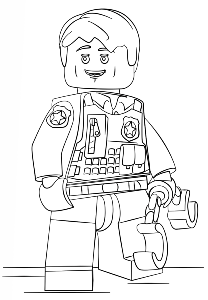 Lego rendőrségi seriff nyomtatható kifestőkönyv fiúknak