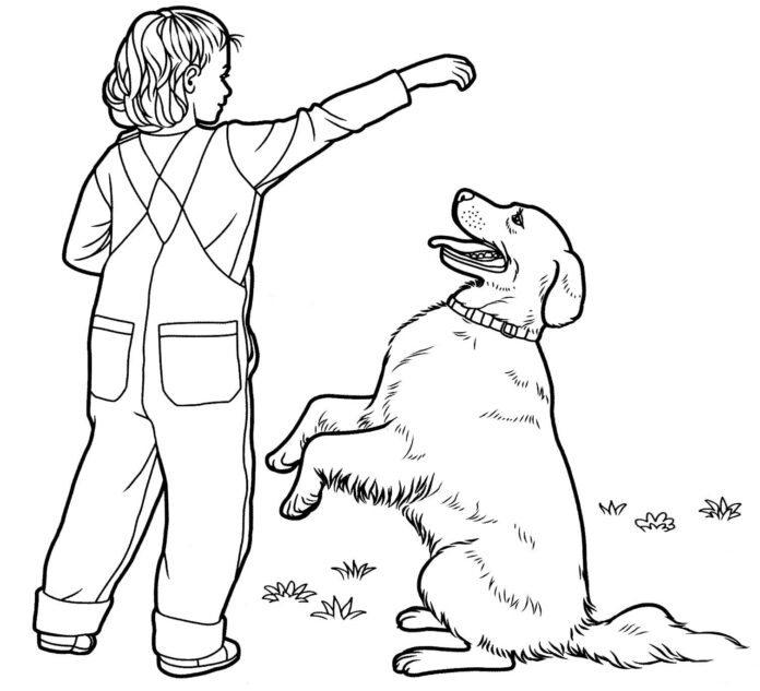 Värityskirja Koiran koulutus - koulutus lapsille tulostettava