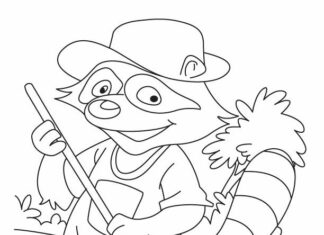 Livro para colorir Raccoon Gardener