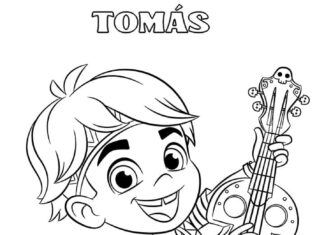 Livro colorido Tomas toca o violão para imprimir