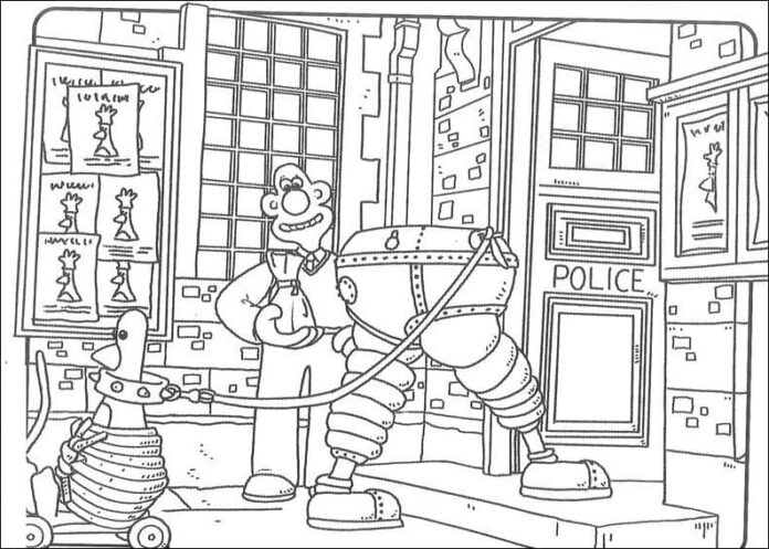 Omalovánky Wallace a Gromit k vytisknutí scény z pohádky