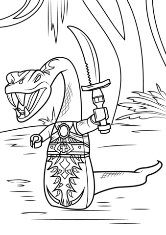 Kolorowanka Wąż z Pythor Holding Sword Ninjago do druku