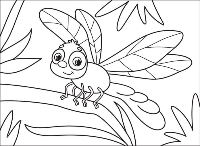 Värityskirja Sudenkorento, jolla on suuret silmät lapsille tulostettavaksi