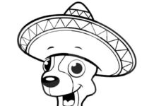 Online-värityskirja Merry dog in a sombrero (iloinen koira sombrerossa)
