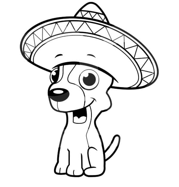 オンライン塗り絵 ソンブレロを着たメリー犬