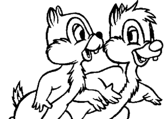 Kreslené veveričky Chip a Dale na vymaľovanie pre deti na vytlačenie