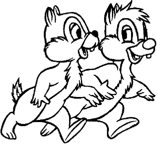 Kreslené veveričky Chip a Dale na vymaľovanie pre deti na vytlačenie