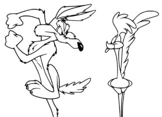 Printable coloring book of Wile E and the ostrich for kids