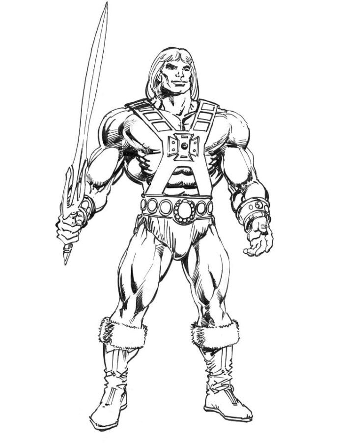Libro da colorare He-man guerriero con spada da stampare