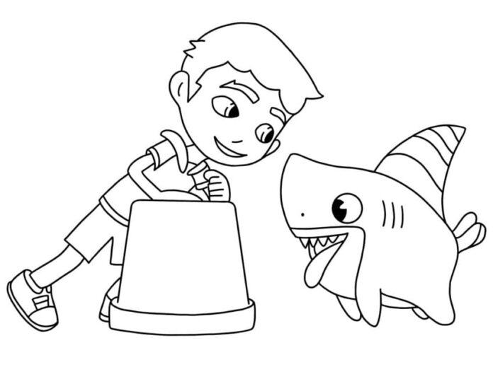 Sharkdog poika ja hai värityskirja tulostettava
