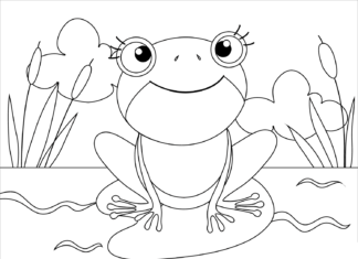 Frog by the water coloring book to print