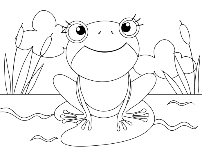 Frog by the water coloring book to print