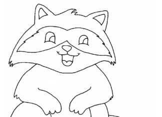 Printable coloring book Satisfied raccoon from the fairy tale
