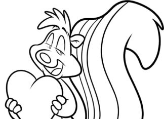 Printable Pepé Le Pew coloring book with heart